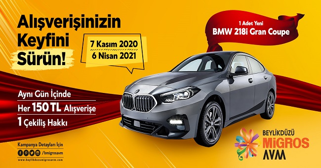 Beylikdüzü Migros AVM’den Bir Kişiye BMW 218i Gran Coupe